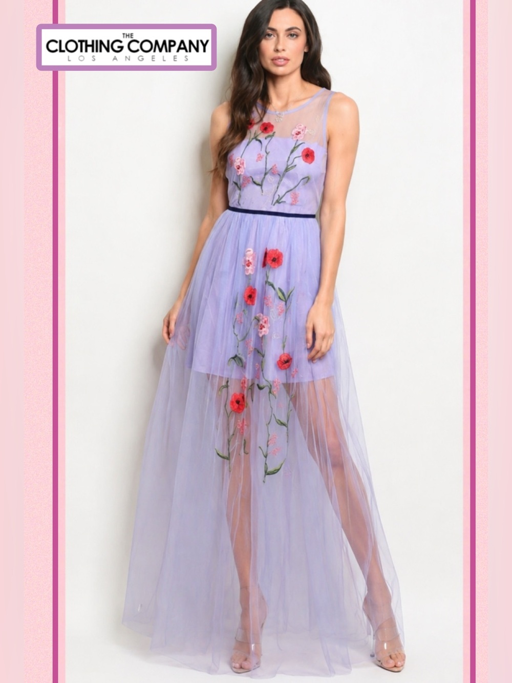 🆕 Floral Embroidered Mesh Maxi Dress Lilac/Periwinkle Medium Wedding Guest